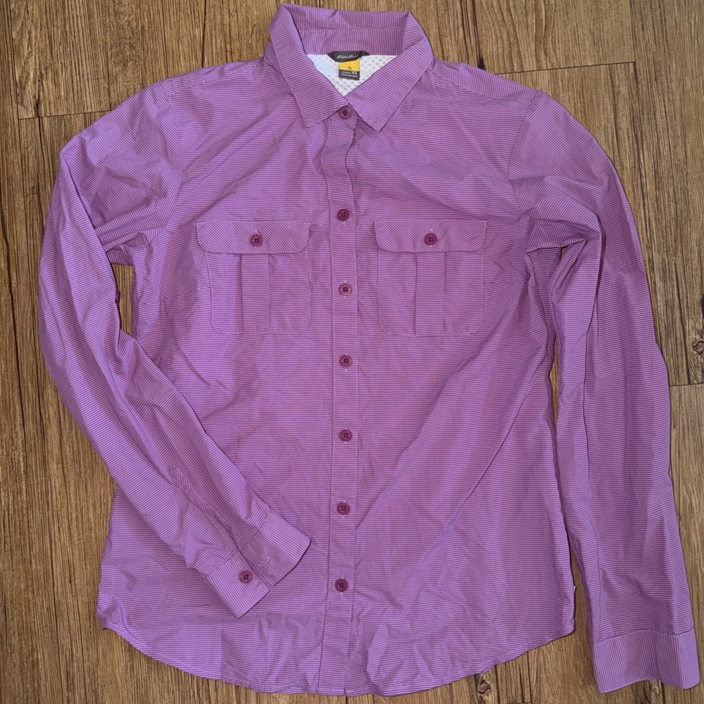 Eddie Bauer Cooling Button Up Size Xs Purple Collared Long Sleeve Lighweight K